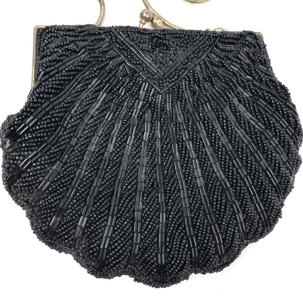 Black Beaded Retro Shell Shaped Mini Shoulder Bag - Picture 4 of 12